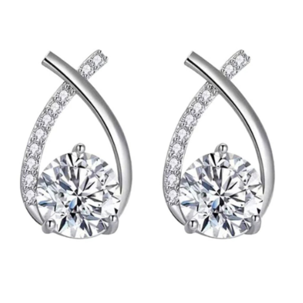 Crossed Wonders Earrings Silver Fashion Jewelry Bling Diamond S925 24$